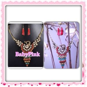 Peacock MultiColor Crystal Necklace Earrings